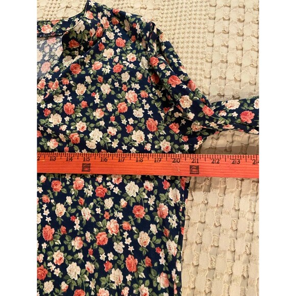 Womans Blouse Plus Size XL Top Navy Floral V Neck Pullover Stretchy Long Sleeve - Picture 11 of 12